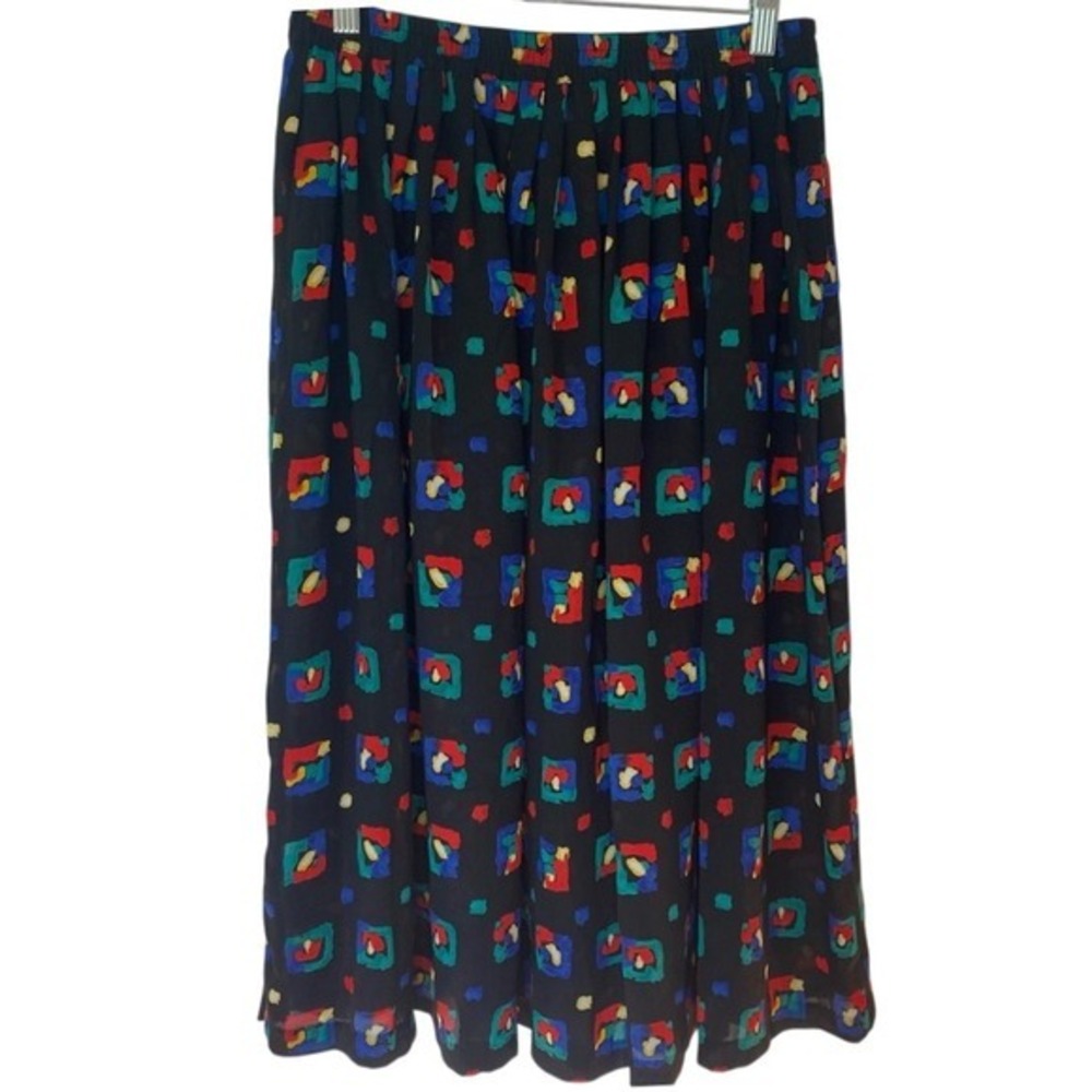 ALFRED DUNNER Vintage Sheer Midi Skirt Sz 12 Multicolor Geometric Boho Pattern